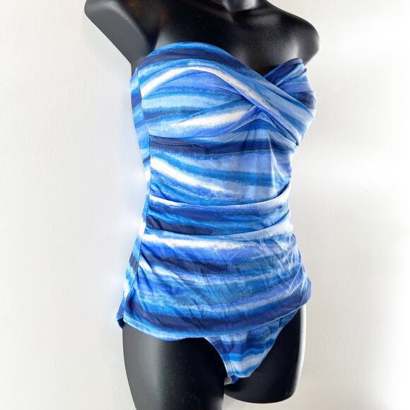 Tommy Bahama Ruched Strapless One Piece Swimsuit Blue 10 - Picture 5 of 5